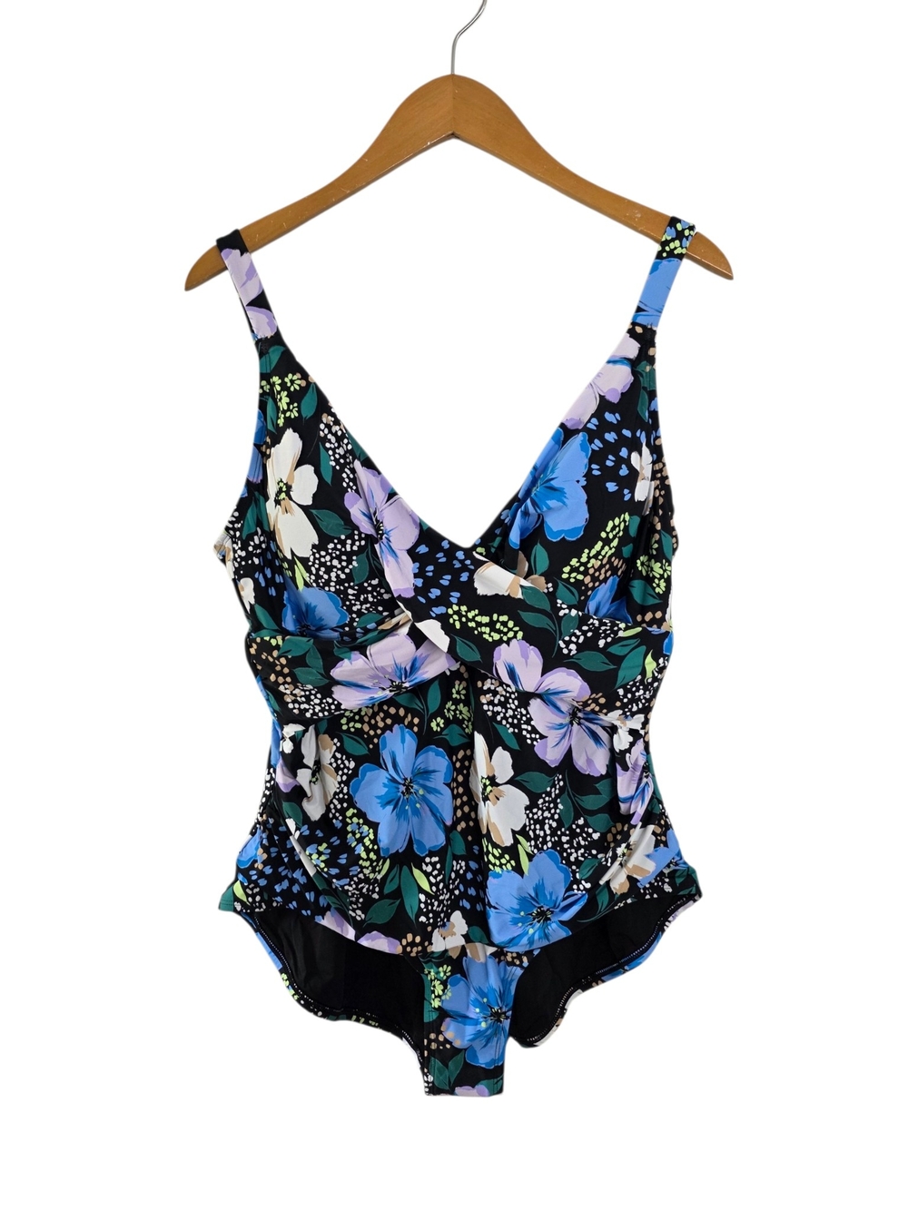 Jantzen Black Floral Crossover Bodice Swimsuit 18W - Picture 2 of 5